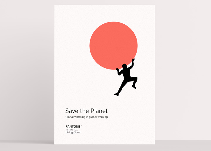 ontwerp poster / kaart met gebruikmaking van Pantone kleur van het jaar 2019 'Living Coral'. Challenge #1 (april 2019) grafische instagram groep Antwerpen
