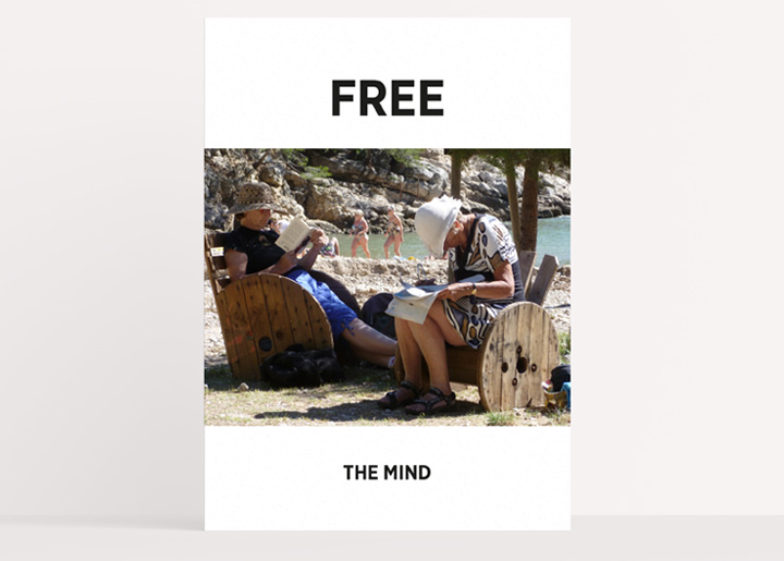 Concept/ontwerp & fotografie: affiche 'Free the Mind', idee/opdracht voor een freelancenetwork-platform te Antwerpen (2016 - Nr 01) waar je met een professionele freelancer met een gerust hart in zee kan ...