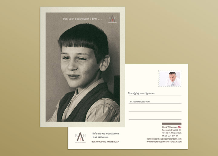 ontwerp kaart/flyer 'Boekhouding Amsterdam' - Boekhoudkantoor in Amsterdam met als specialisatie de boekhouding voor 'Vereniging van Eigenaars'