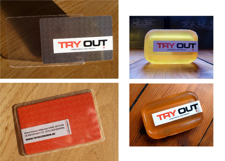 'Get out of the box and Try Out!' - ontwerp visitekaartje voor mezelf anno 2011 + zeep voor frisse nieuwe klanten ;-)