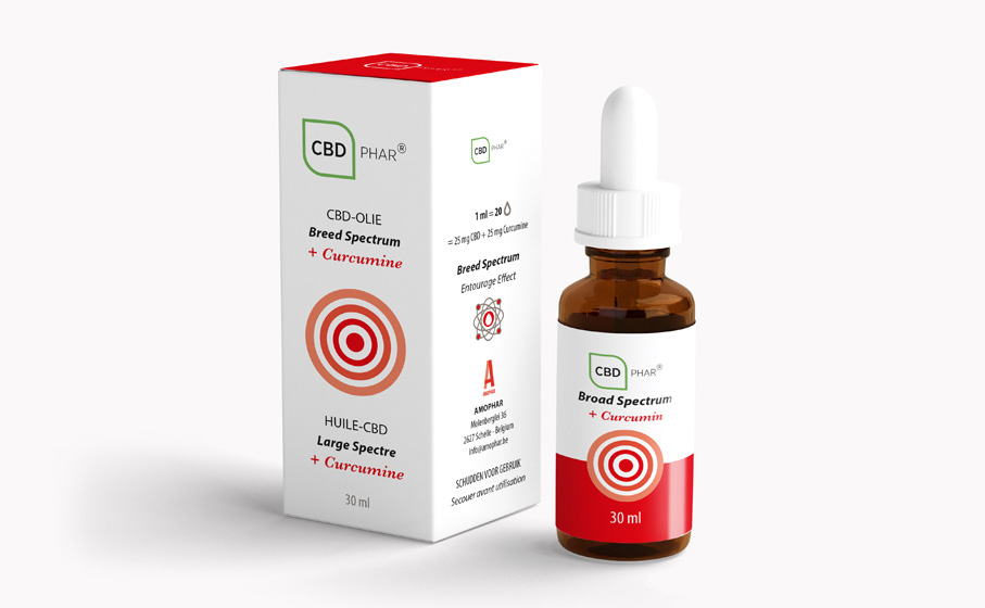 Design packaging & logo CBD-oil with Curcumin 30 ml - Amophar.