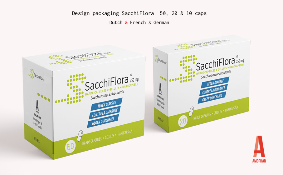 Verpakkingsontwerp & logo Sacchiflora, 50, 20 & 10 capsules.